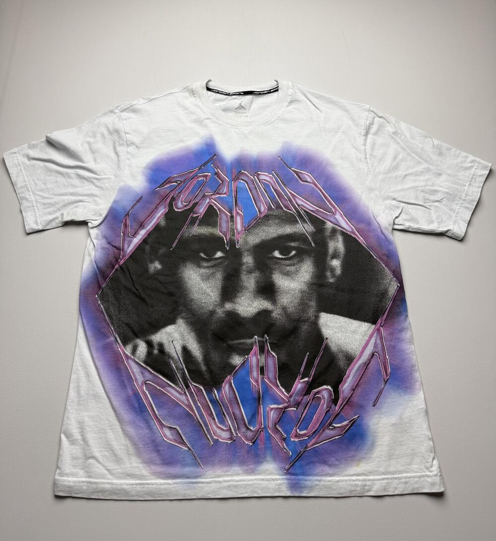 Jordan Shirt Mens Large White Dri-Fit Face Graphic Tee Basketball Airbrush